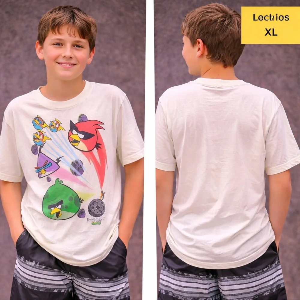 White Angry Birds Graphic Tee for Kids - XL